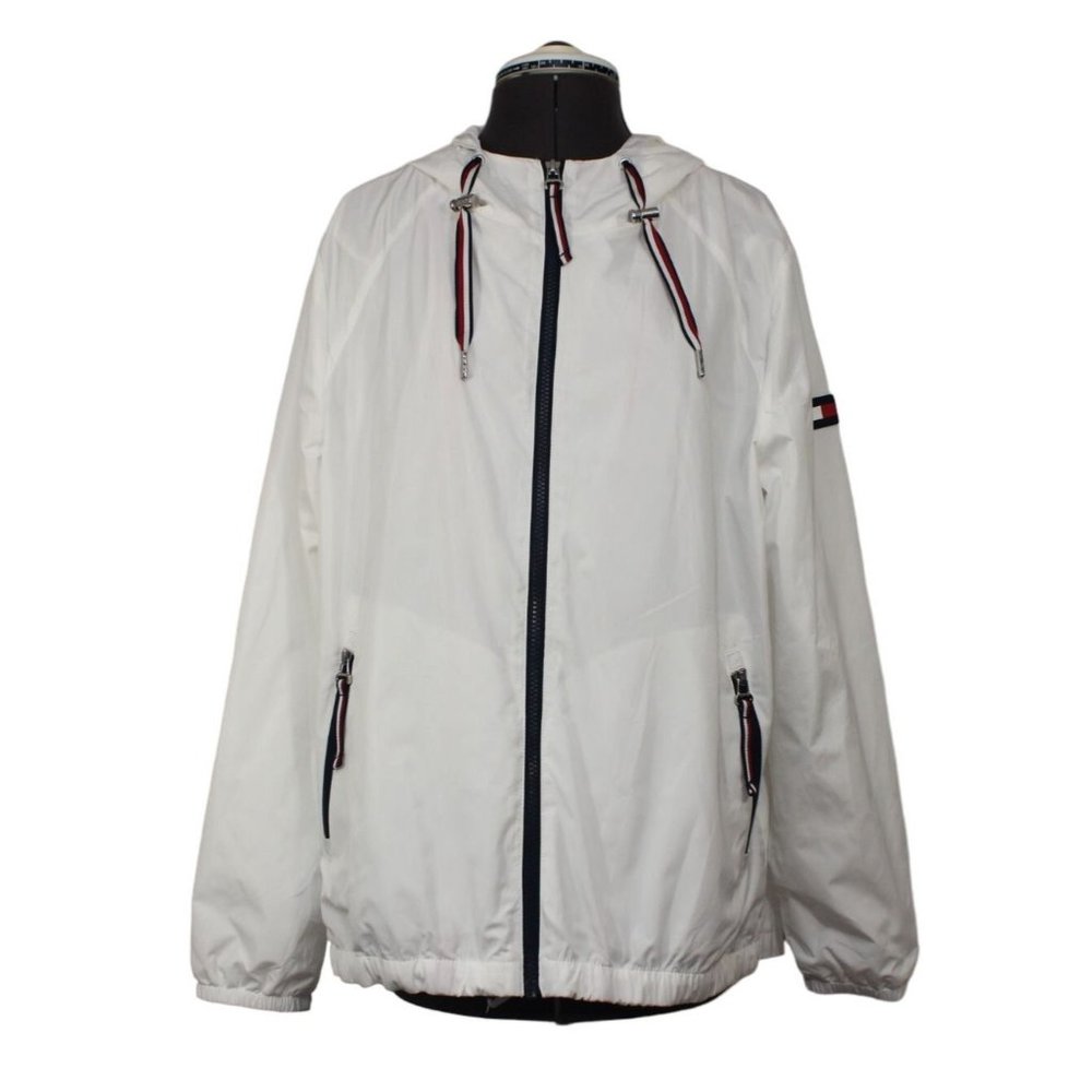 Tommy Hilfiger women's full zip hooded windbreaker jacket‎ L